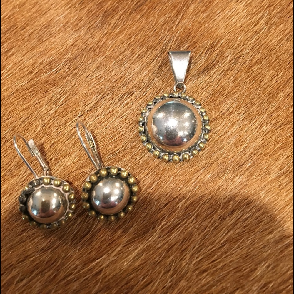 Sterling 925 Mexico Pendant/Earring Set Two Tone
